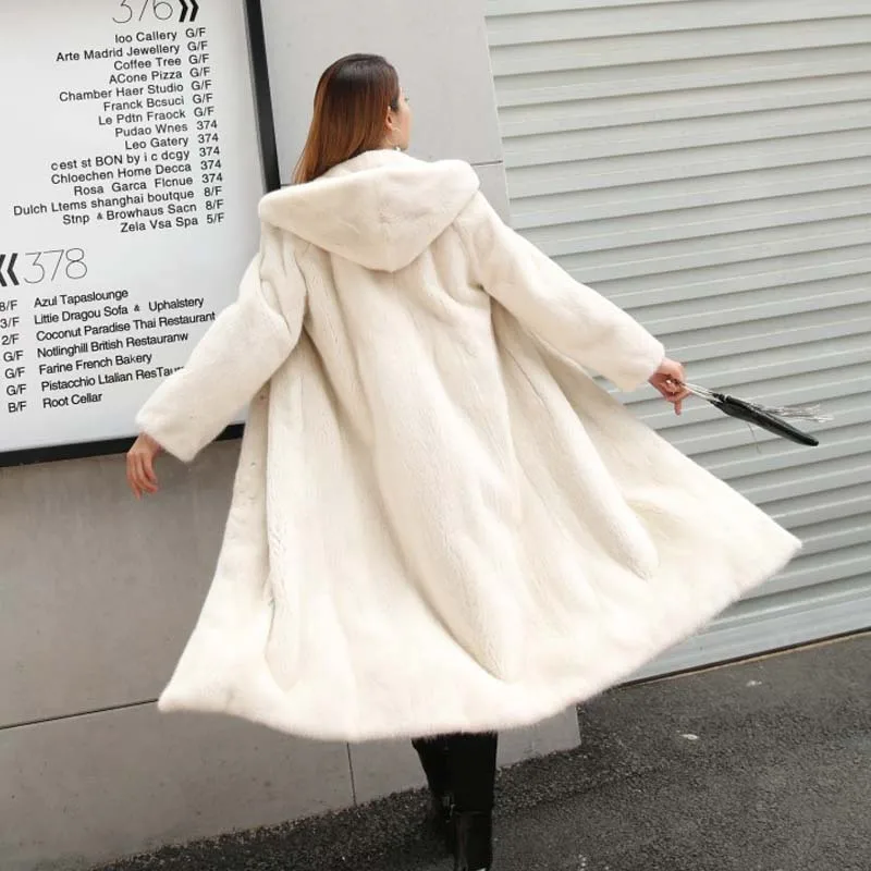 White Женское зимнее пальто из искусственного бархата с капюшоном, новинка, XL, M-6XL, искусственный бархат, выше колена, Parker, длинное пальто для женщин, иностранный газ - Цвет: White