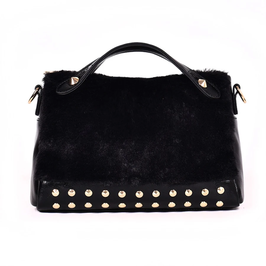 

Luxury Rivet Plush Handbag Women's Bag Designer High Capacity Shoulder Messenger Bag Female Casual Fashion Bags