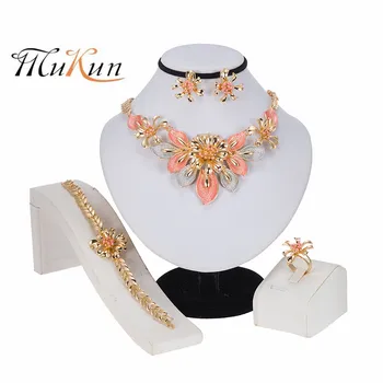 

MUKUN African Jewelry Sets Necklace Bracelet Dubai Gold Jewelry Set for Women Wedding Party Bridal Earrings Ring Jewelry sets