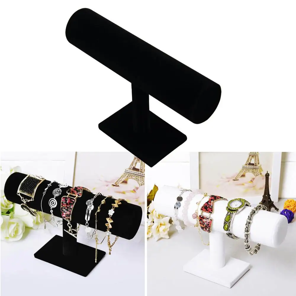 

1PC Portable Velvet Bracelet Bangle Display Stand Holder Watch Jewelry T-Bar Rack Black White