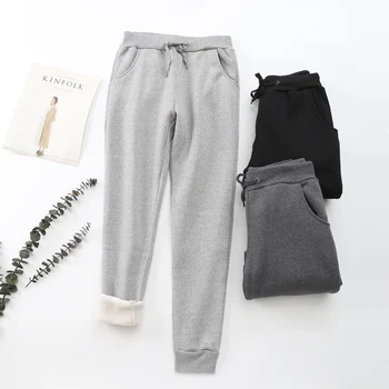 

2020 New Spring Autumn cotton pants Loose Straight sweatpants wool casual pants plus velvet pants large size Winter pants women