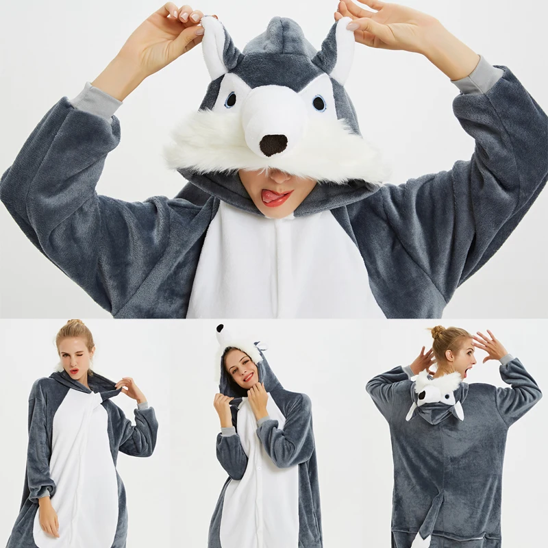 Kids Kigurumi Onesie Adults Animal Overalls Flannel Panda Rabbit Pajamas Winter Boys Sleepwear Girls Kigurumi Pijama Unicornio
