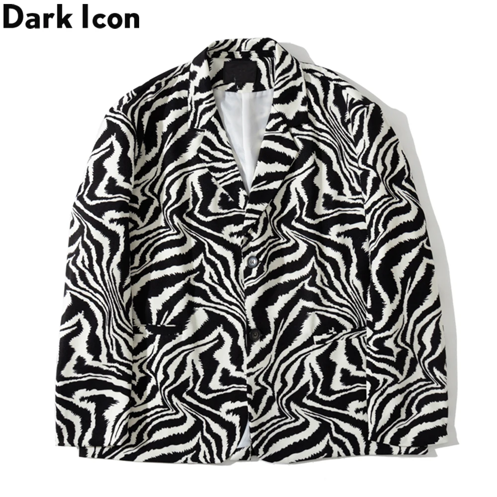 Dark Icon Zebra Suit Jacket Men Single Breast Oversized Men's Jackets