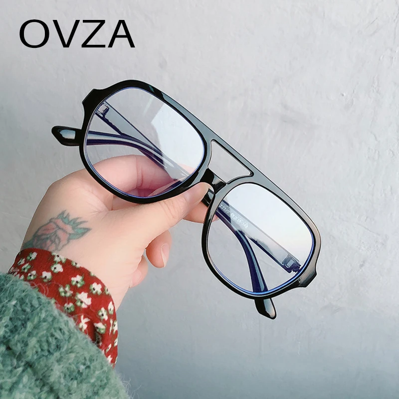 Модные двойные большие очки OVZA с прозрачными линзами женские черные оправы