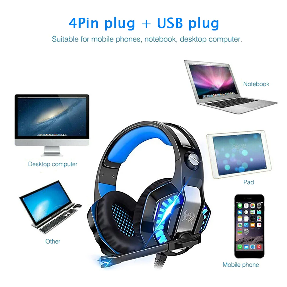 Over ear Gaming Calling Headphones Light Computer 2 LED with Microphone for G200 Gen Outdoor Enjoyable Earphone Ornament