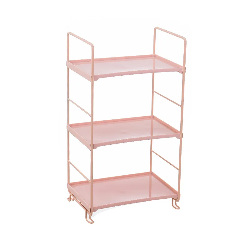 Pink Rectangle Скандинавский 3-многоярусный Железный книжная полка настольная подставка для хранения макияж держатель Кухонная Стойка Ванная комната угловые полки для ванной комнаты Органайзер - Цвет: Pink Rectangle
