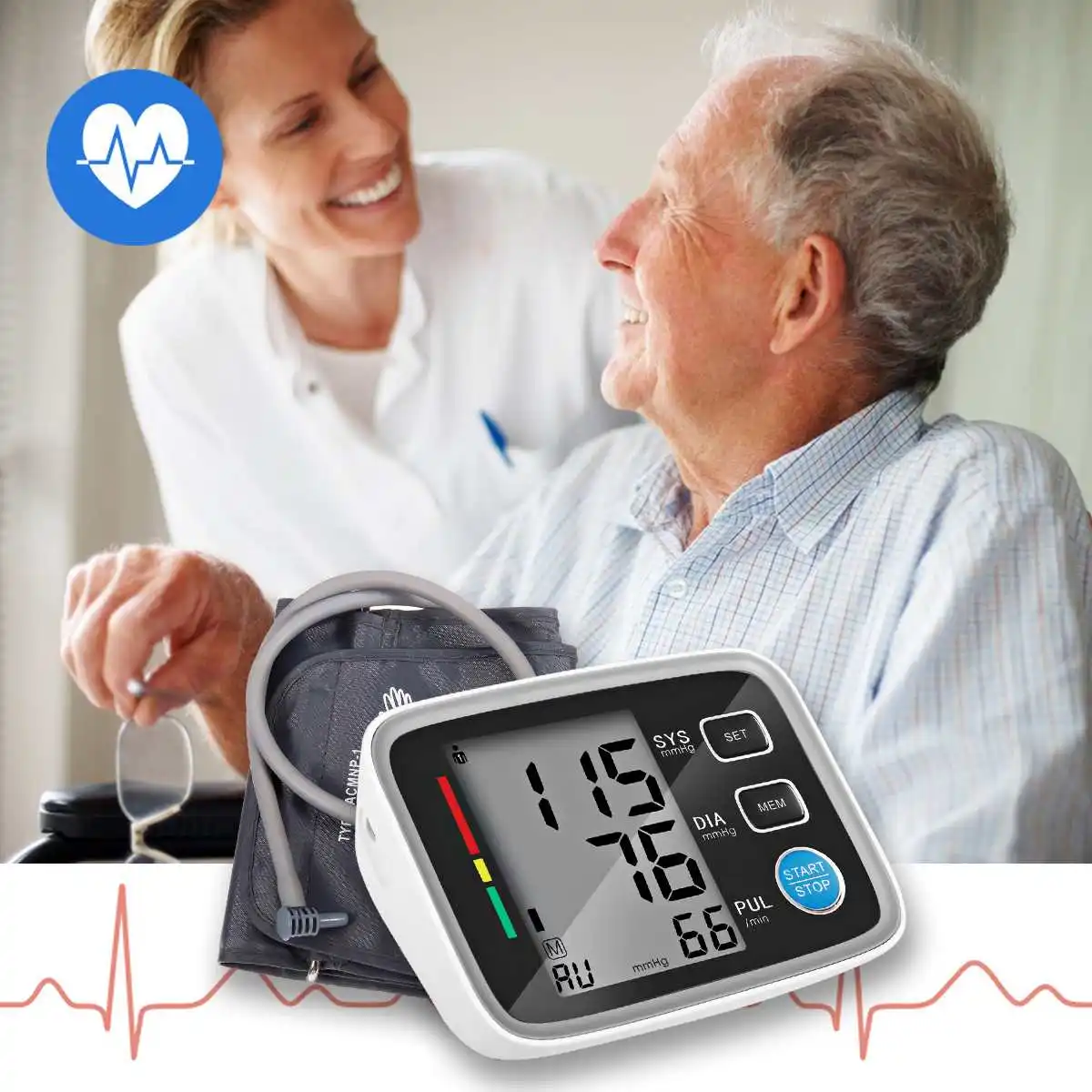 Kaufen Professional Automatische Digital Arm Blutdruck Monitor Große Hintergrundbeleuchtung LCD Display Herz Schlagen Meter Blutdruckmessgeräte Maschine