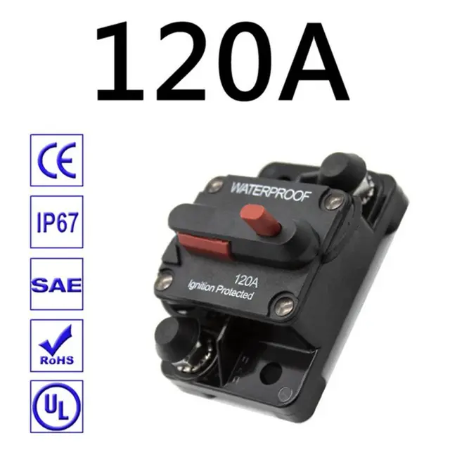 30A 40A 50A 60A 70A 80A 100A 120A 150A 200A 250A 300A AMP Circuit Breaker Fuse Reset 12-48V DC Car Boat Auto Waterproof 120A