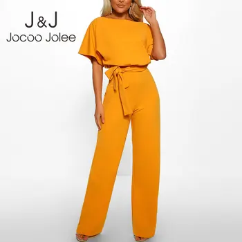 

Jocoo Jolee Casual Solid Short Sleeve Wide Leg Jumpsuits with Belt Summer Plus Size 3XL Chiffon Jumpsuit Lady Rompers Overalls