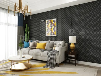 

Designer Trellis Geometric Pattern Non-woven Wallpaper Classic Black Slivery Quatre foil WallPaper Bedroom Living Room Decor