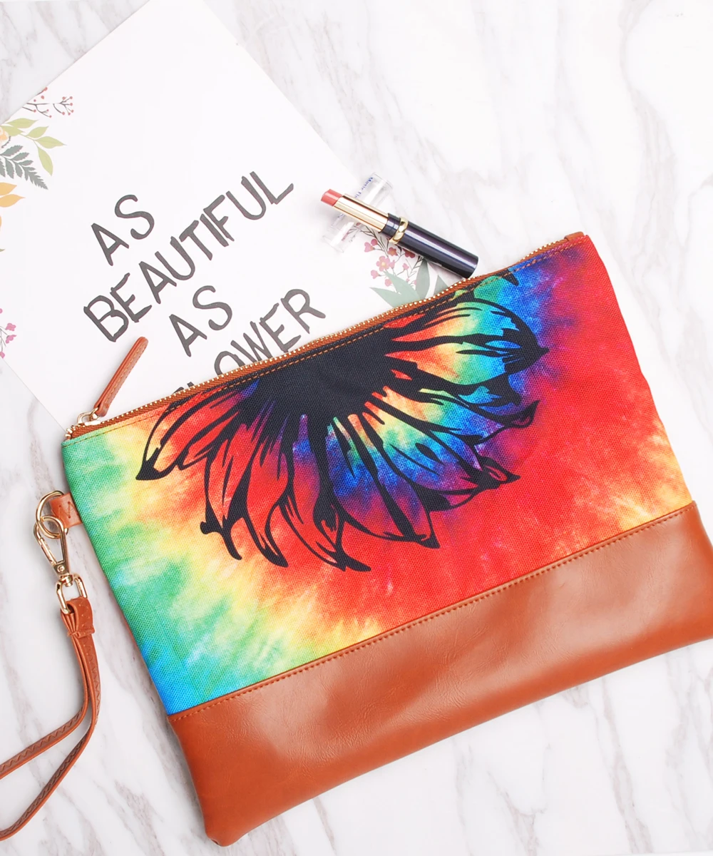 Tie Dye, косметичка для женщин, краситель, Подсолнух, холщовая косметичка, браслет, маленькая сумочка, сумка, DOM1333
