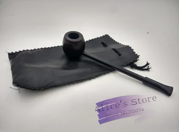 

New 1pcs Elegant Durable Ebony Wooden Tobacco Smoking Pipe Sending Leather Bag Collection Gift Round Bottom 9011