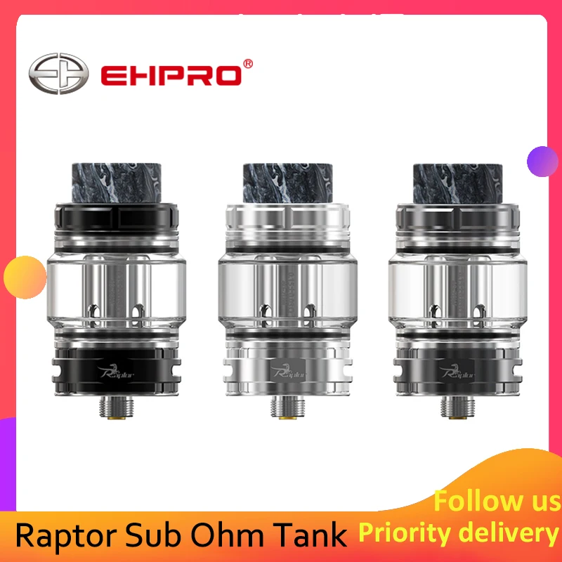 

Original Ehpro Raptor Sub Ohm Tank 4ml/6ml capacity glass tube with 0.15ohm/0.25ohm Unique Sea Grass Mesh Coil E-cig Atomizer