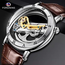 FORSINING Роскошные автоматические механические мужские часы с скелетом, мужские деловые наручные часы из натуральной кожи