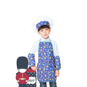 

2 Set Children Chef Aprons Costume Chef Pattern And Purple Star Aprons Chef Cap Protecting Sleeves For Class Crafts Art 2020