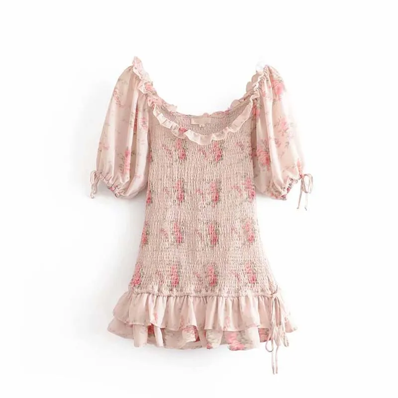 pink dress Летнее женское платье с коротким рукавом и оборками, вечернее платье, розовое Цветочное платье, уличная Клубная одежда, винтажные женские платья - Цвет: pink dress