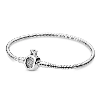 

2019 NEW 100% 925 Sterling Silver Moments Crown O & Snake Chain Bracelet Fit Europe Charm Bead Original Jewelry Set Gift