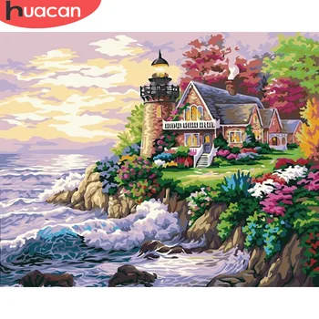 

HUACAN Oil Painting By Numbers Scenery DIY Pictures By Numbers Sea Landscape Kits Drawing Canvas HandPainted Home Decoration