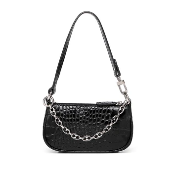 

Burminsa Crocodile Pattern Split Leather Women Baguette Bags Chic Design Small Female Shoulder Bags Chain Ladies Hand Bags 2020