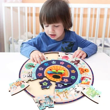 

Sorting Toys Wooden Clock Kit Student Learning Clock Time Teacher Gear Clock 12/24 Hour Children's Educational Toys New1