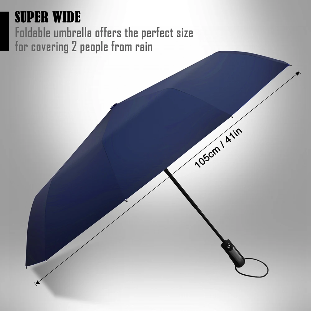 New Fully-Automatic Three Folding Male Commercial Compact Large Strong Frame Windproof 10Ribs Gentle Black Umbrellas