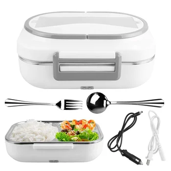

304 Stainless Steel Inner Electric Lunch Box 3 Grid Portable Food Heating Holder Container