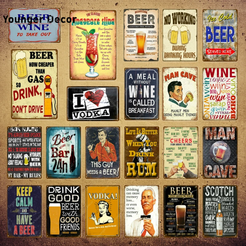 Mann Höhle Bier Dekor trinken Rum Wodka Metall Zeichen Vintage Pub lustige Bar  Wand dekor Wein Regeln jubelt Zinn Platten Kunst Poster YI-134