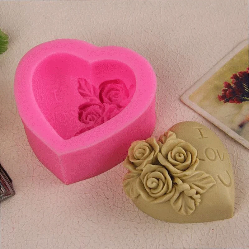 3D Сердце Любовь Роза цветок Форма для шоколада силиконовые формы мыла свечи из
