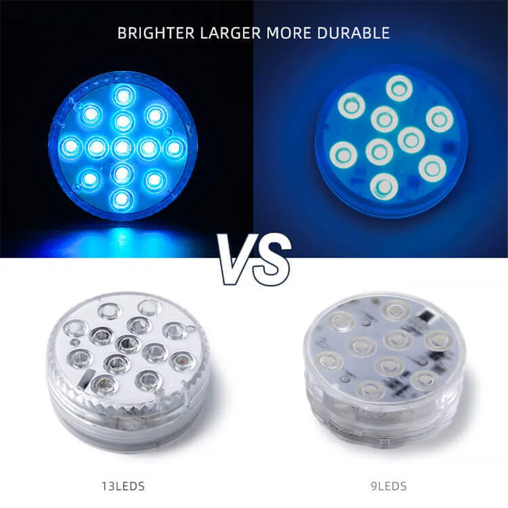 2020 Upgrade Magnet RGB Submersible Light IP68 13LEDs Underwater Night Lamp Outdoor Vase Bowl Pond Swimming Pool Decor Lamp under water light