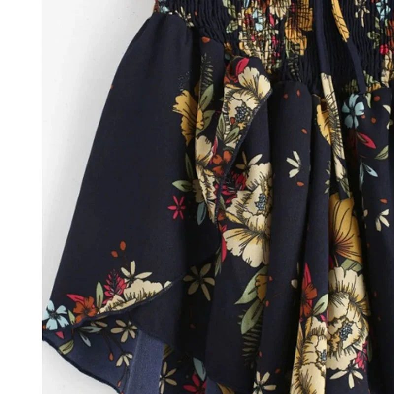 Off Shoulder Cinched Floral Women Set Slash Neck Short Sleeves Crop Top High Waist Shorts Set Beach Boho Suits Summer