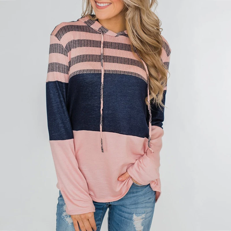 ELSVIOS 2XL Kawaii толстовка осень зима полосатый принт лоскутный пуловер Женская с длинным рукавом теплая Толстовка Топы толстовка