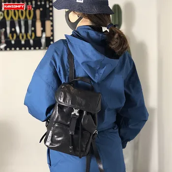 

Handmade Leather Small Backpack Women Bag Bucket Large Capacity Small Backpacks 2020 New Original Mini Genuine Leather Female