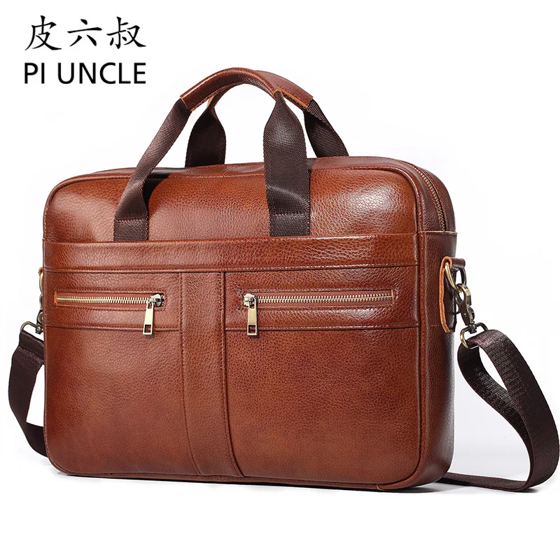 PI UNCLE бренд 14 дюймов натуральная кожа деловой портфель сумка с верхней ручкой