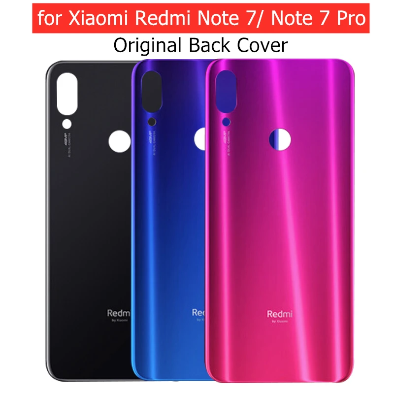 Оригинальная стеклянная задняя крышка батарейного отсека для Xiaomi Redmi Note 7 Pro, задняя крышка корпуса, задняя крышка, запасные части+ клей 3M