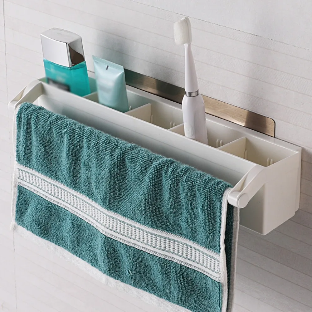 Kitchen Bathroom Wall Storage Rack Punch-free Bathroom shelf Towel Organizer #4C20 (6)