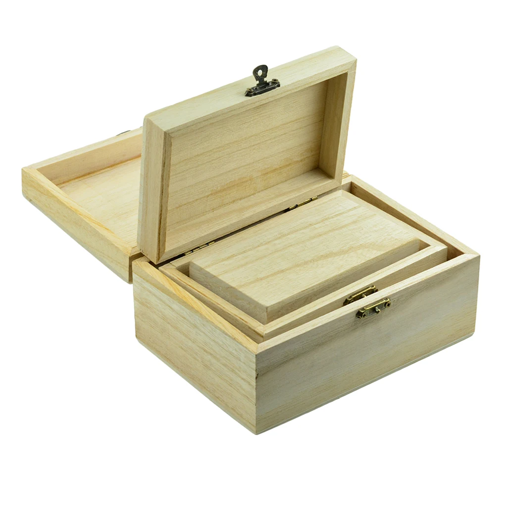 MEDIUM WOODEN BOX WITH LID & DECORATIVE CLASP STORAGE FOR ART CRAFT DECOUPAGE 