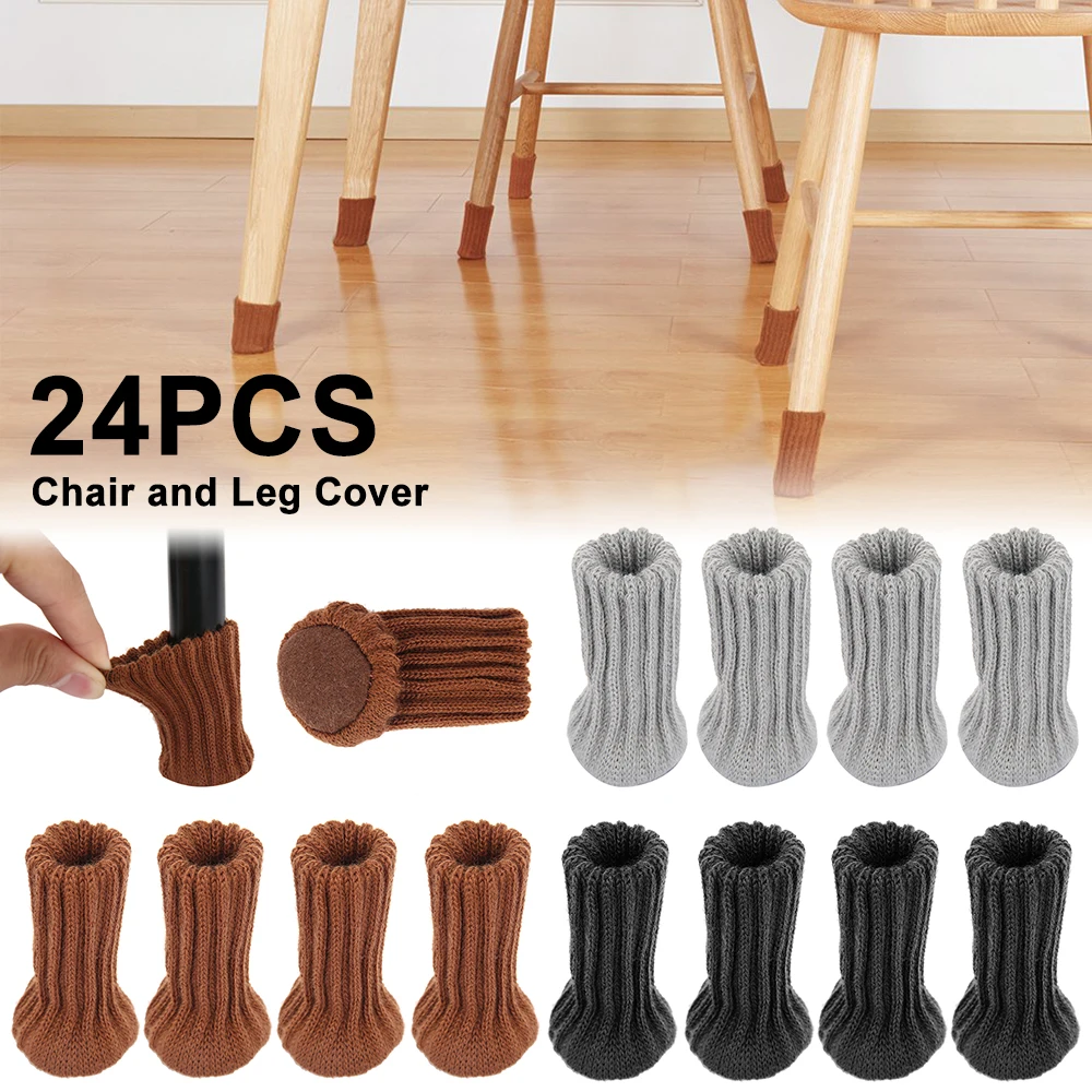 Avivnor Chair Leg Socks Knit Non-Slip Table Floor Protector Furniture Feet Covers 24, Brown 