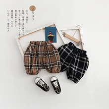 Детская одежда, поколение жира,, детские свободные штаны-шаровары в Корейском стиле, клетчатые Капри, DK086