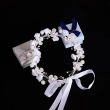 Превосходный розовый 3D цветочные тычинки невесты повязки для волос невесты Chaplet hairwear гирлянда гребень аксессуары, роскошные корейские жемчужные диадемы