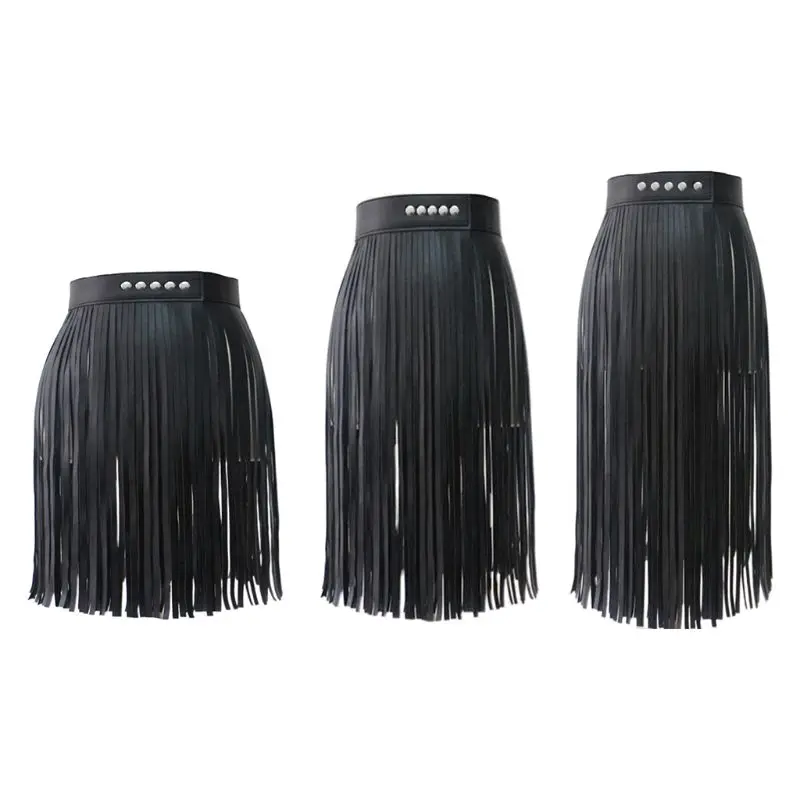 Womens High Waist Faux Leather Fringe Tassels Skirt with Buttons Halloween Party Punk Rock Clubwear