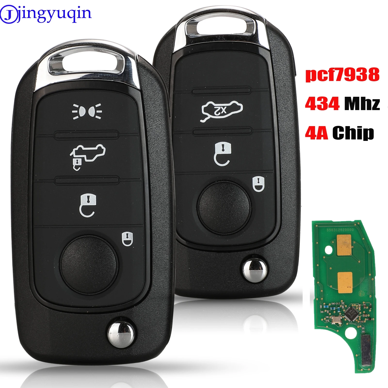 jingyuqin 3/4 Buttons 434MHZ 4A Chip PCF7938 Fernauto-Schlüssel für FIAT TYPE Toro 500X mit neuer Fernbedienung
