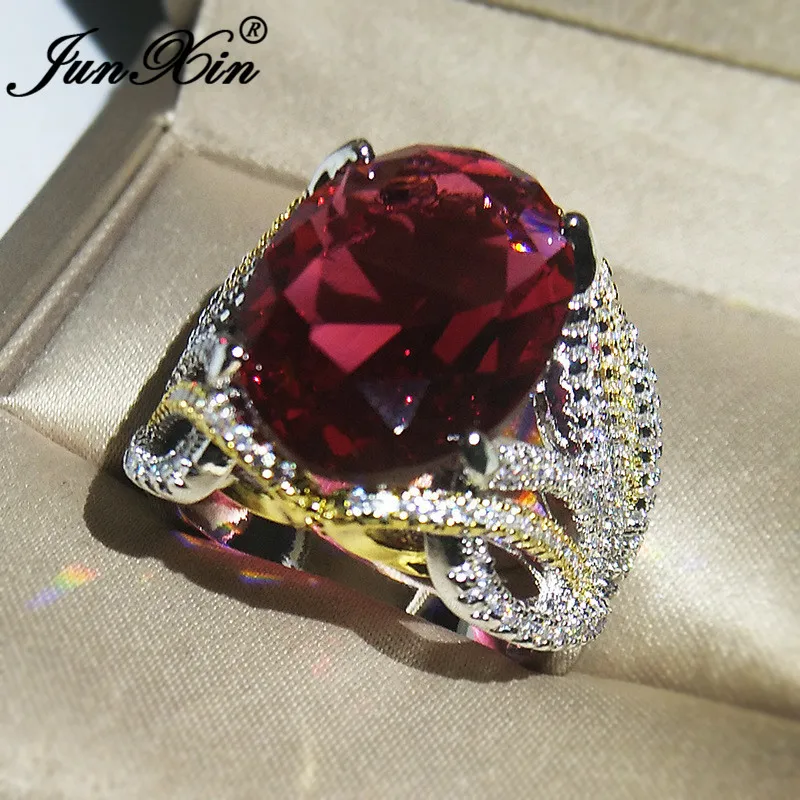 F&F Ring Red Geometric Zircon White Gold Filled Jewelry Vintage Ring For Women Wedding Rings 