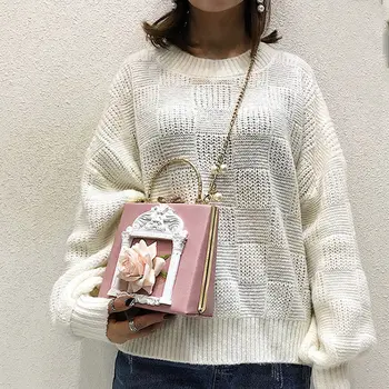 

Women Shoulder Bag Rose Detachable Metal Chain Crossbody Bag Handbag for Shopping NIN668