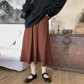 

3 colors Spring Autumn Knitting Female Skirts 2020 Women High Waist long Skirt soild color sweater a line skirts womens (X1208)