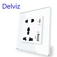 Gniazdo interfejsu Delviz type-c, uniwersalne międzynarodowe, Panel ze szkła kryształowego, zasilanie ścienne wyjście USB, 18W 4000mA inteligentne szybkie ładowanie