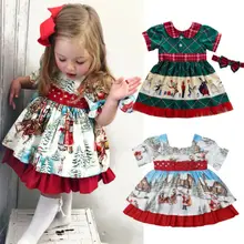 Christmas Toddler Kids Baby Girl Xmas Dress 1-6Y Flowers Print Party Cartoon Santa Swing Dress Clothes