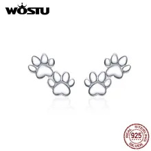 WOSTU Лидер продаж 925 пробы серебряные лапы собака отпечаток серьги-клипс серебро 925 ювелирные изделия для женщин Свадебные серьги, ювелирные изделия CQE718