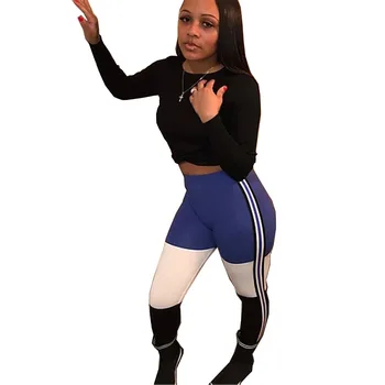 

Women Pencil Causla Skinny Pants Patchwork Striped Print Casual Elastic Band High Waist Street Sportswear Trousers sweat pants