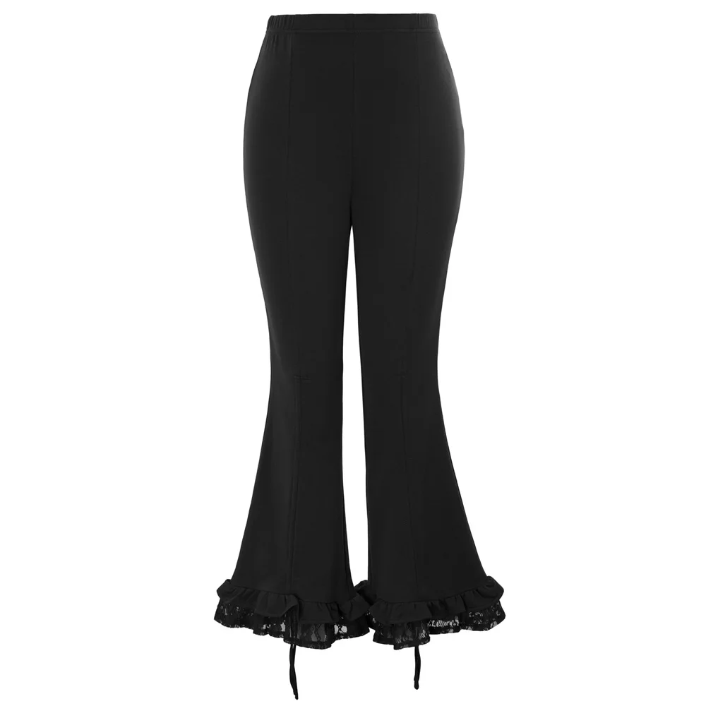 

Calf Length Pants Steampunk Gothic Elastic Waist Lace Decorated Ladies Capri Slim Vintage Women Pants