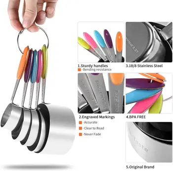 

Measuring Spoon and Cup Set, Kitchen Stainless Steel Scale Measuring Tools for Dry and Liquid Ingredients (Package of 10 Pieces)